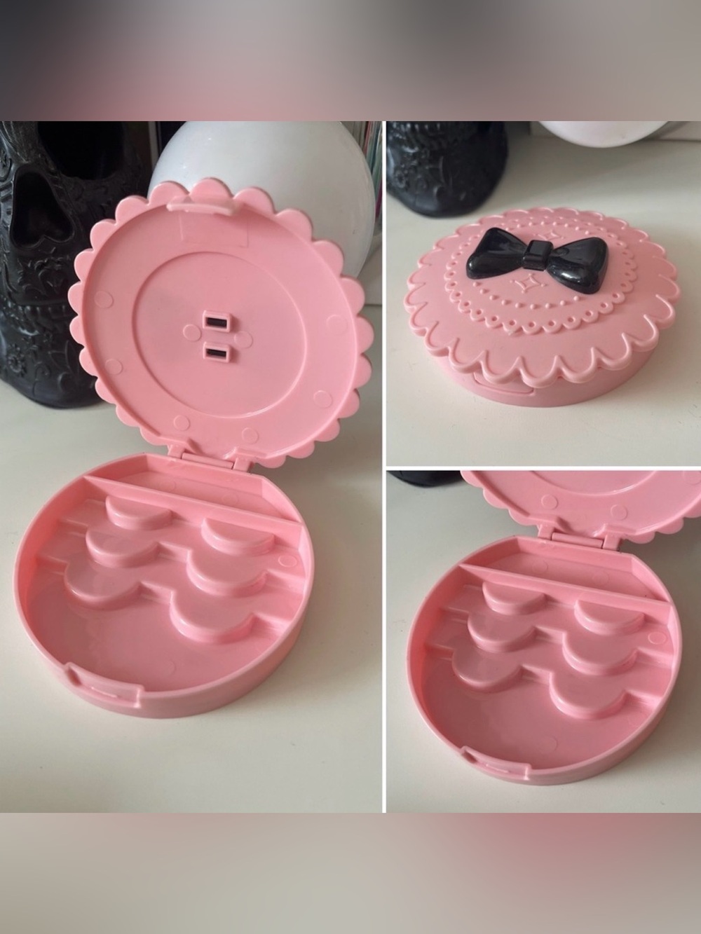 3/$15 Travel Plastic Lashes Case Pink with Black Bow